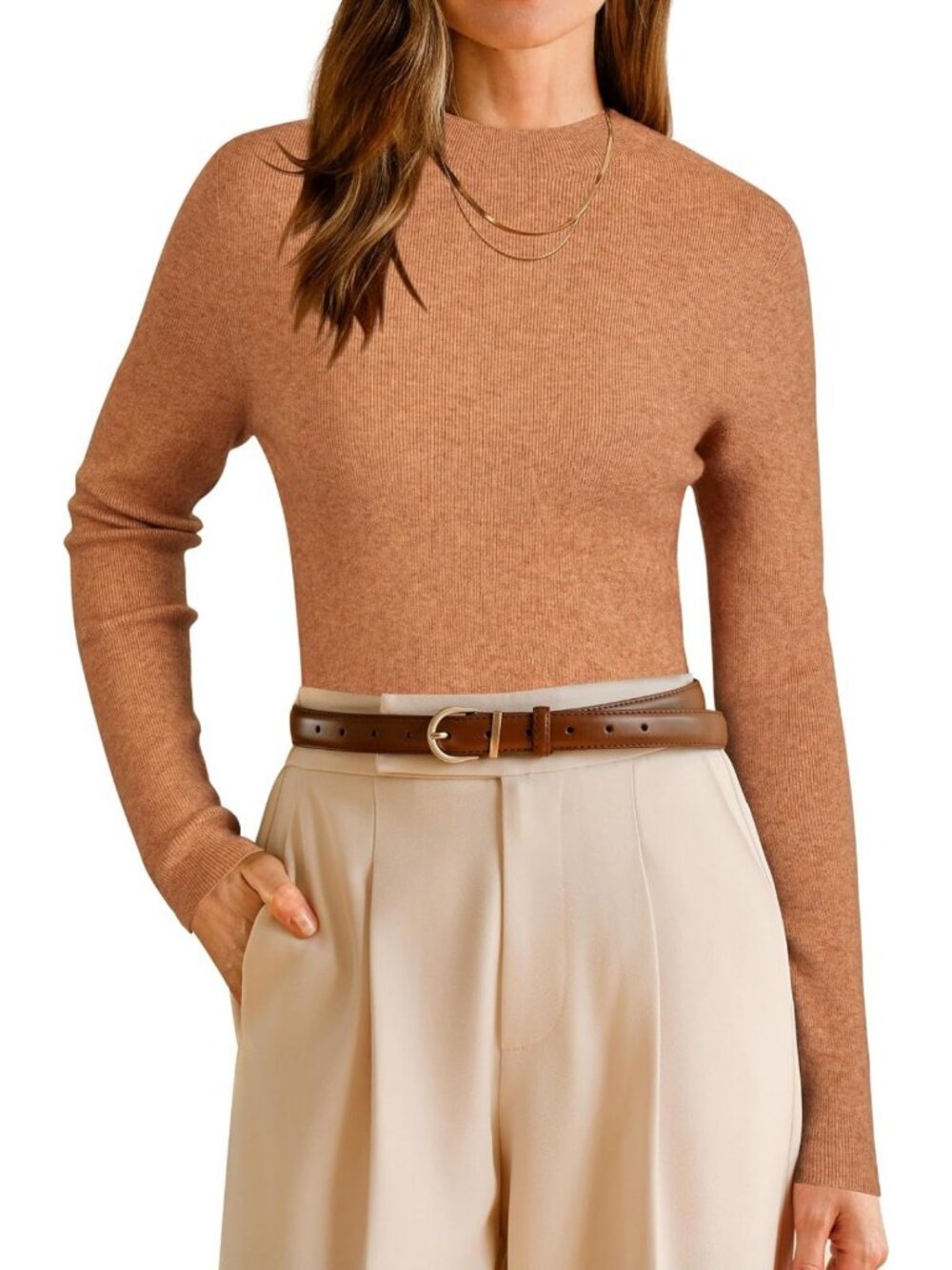 Wool Blend Mock Neck Slim Fit Sweater - Stylish Summer Work Top for Women